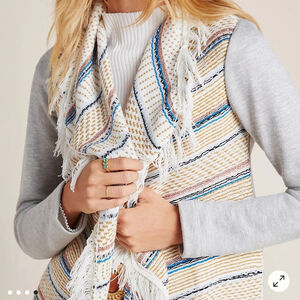 DOLAN ANTHROPOLOGIE Margaux fringed cardigan open front grey cream oversized XS